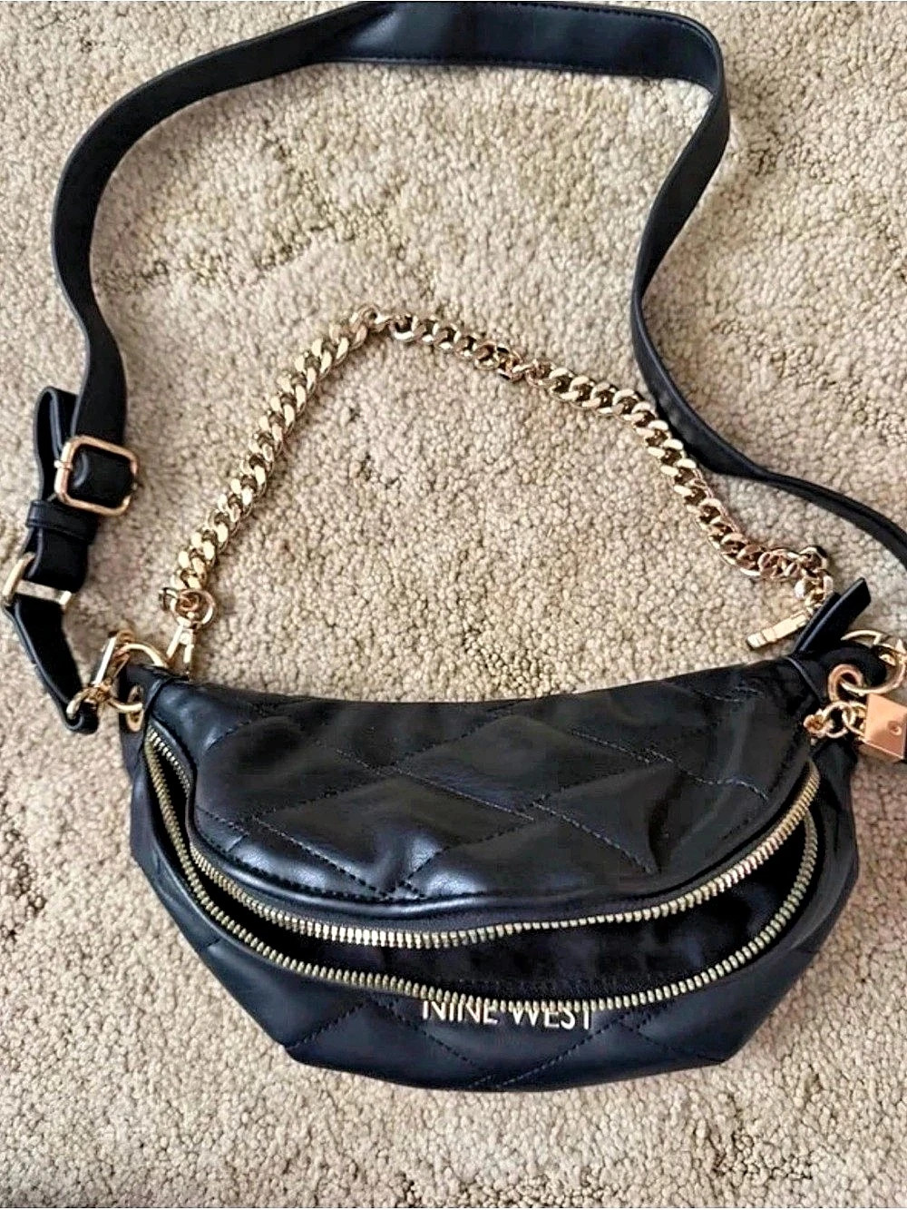 Nine West Quilted Convertible Crossbody Bag in Black NWOT